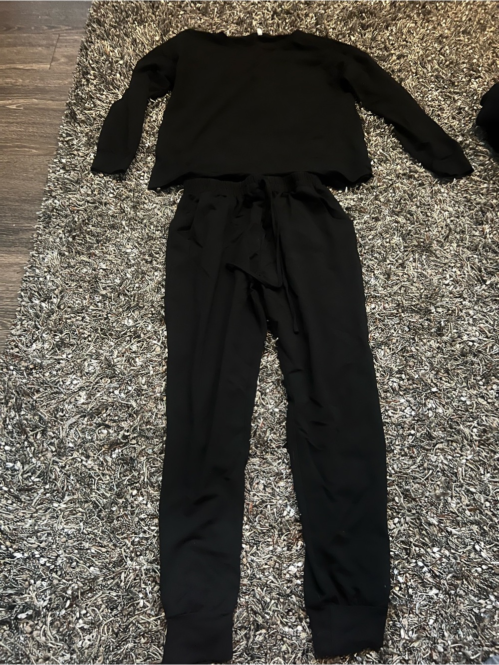Women’s Black Lounge Set Long Sleeve Top Jogger Pants Size S